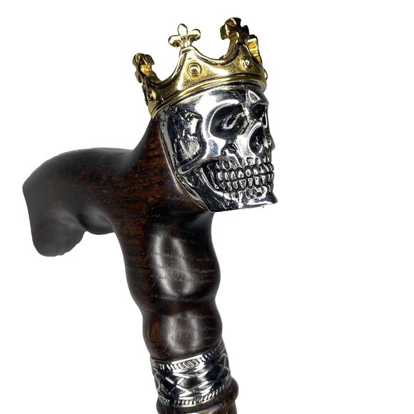 ASTEROM Walking Cane Skull King Crown Handle 35in Oak Wood Ergonomic Handmade - Picture 3 of 15
